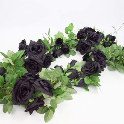 Etistta 2 PCS 6.5 Ft. Artificial Black Rose Vine for Halloween Decor, Hanging Black Silk Flower Garland for Outdoor Home Wall Decorations