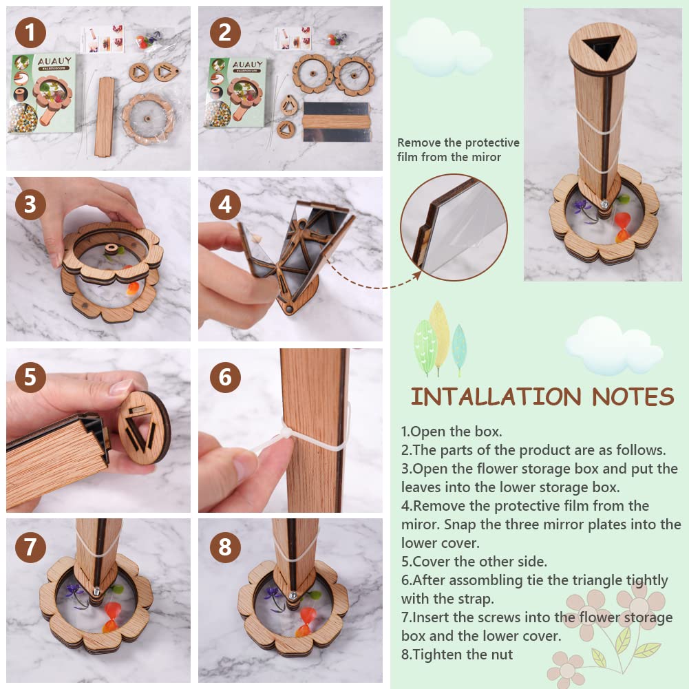 AUAUY Natural DIY Kaleidoscope Kit, Classic Magic Rotating Kaleidoscope Making Set, Handmade Educational Toys for Nature Lovers Birthday (Flower Shape)