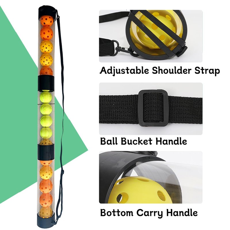 LOLYSIC Pickleball Ball Retriever 17 Ball Pickleball Tube Ball Pickup Tennis Ball Tube with Shoulder Strap, Easy Pickup Portable Pickleballs Balls Holder