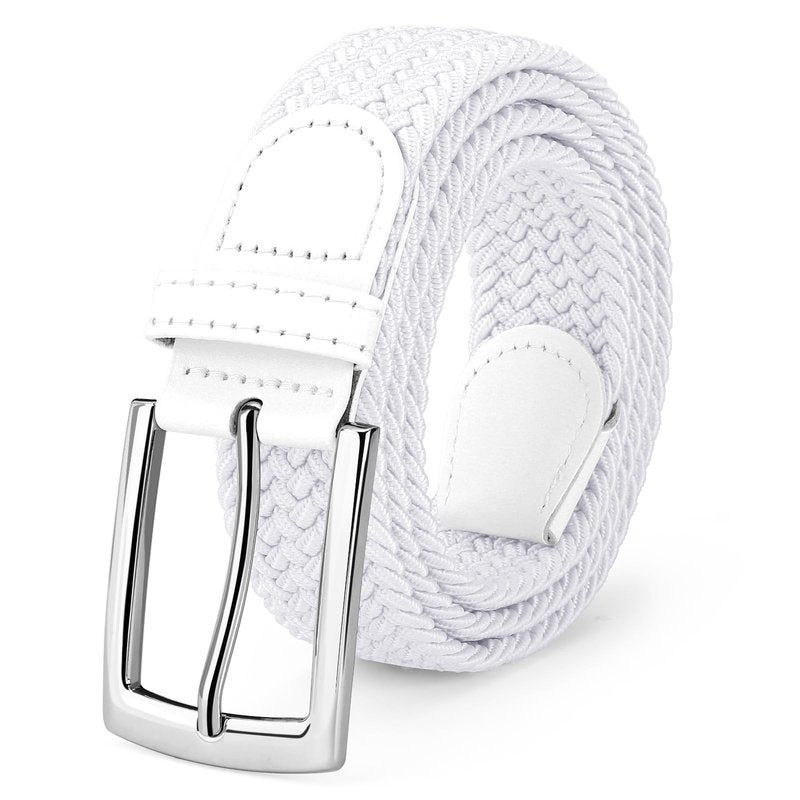SUOSDEY Elastic Fabric Braided Belts for Men, Stretch Woven Belts for Golf Casual Jeans Shorts,white