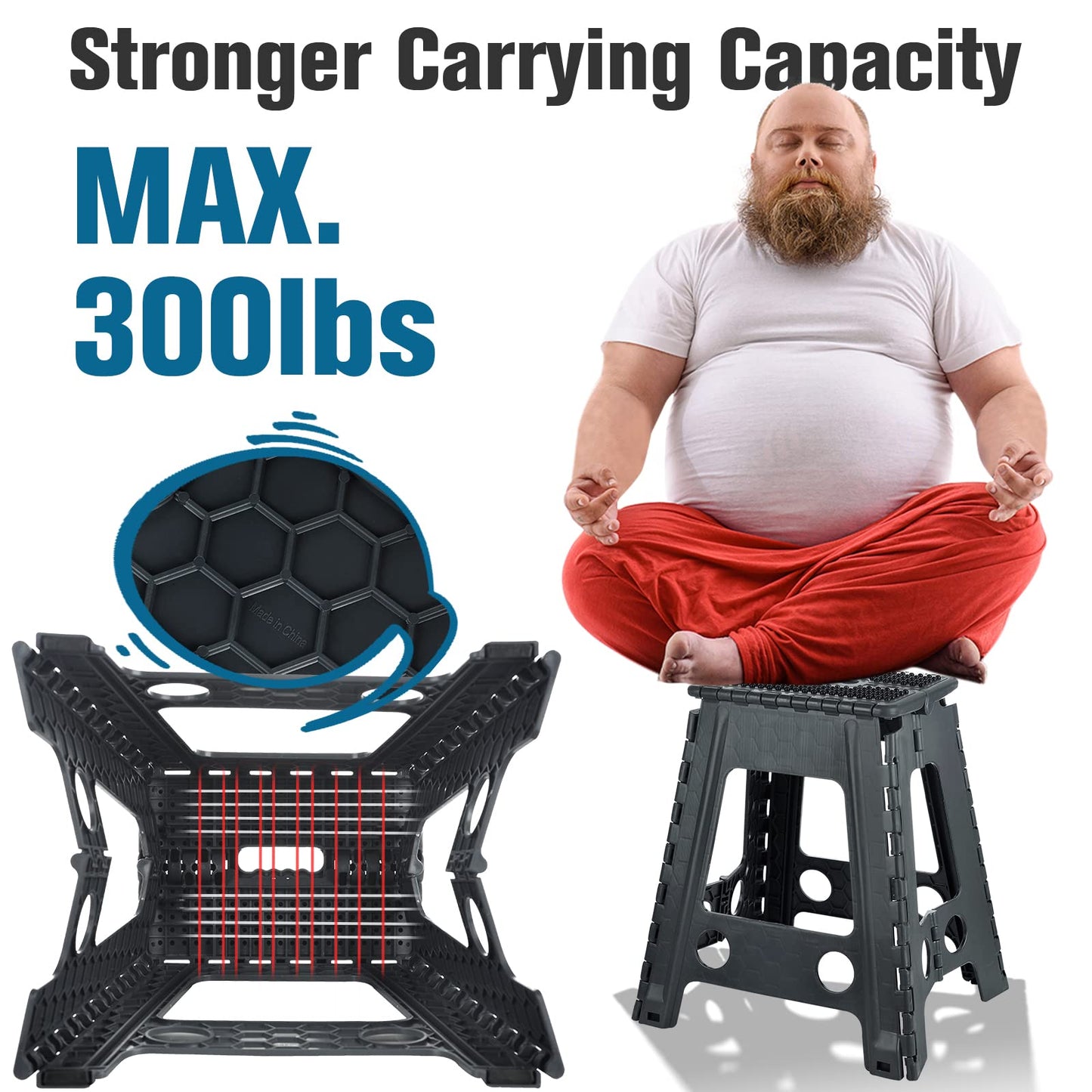 Rainberg 18 Inch Heavy Duty Folding Step Stool, Non-Slip Foldable Footstool for Toddlers, Folds Flat with Carry Handle, Space Saving Folding Stool Easy Carry Foldable stepping Stool for Indoor/Outdoor