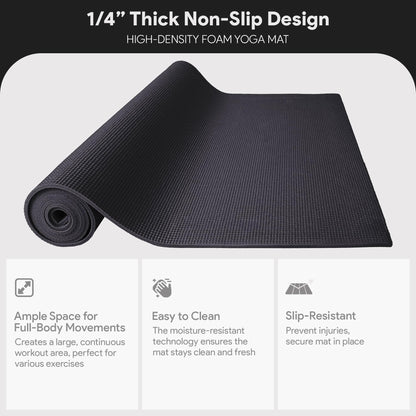 Fitvids All-Purpose 1/4-Inch High Density Anti-Tear Exercise Yoga Mat with Carrying Strap, Black