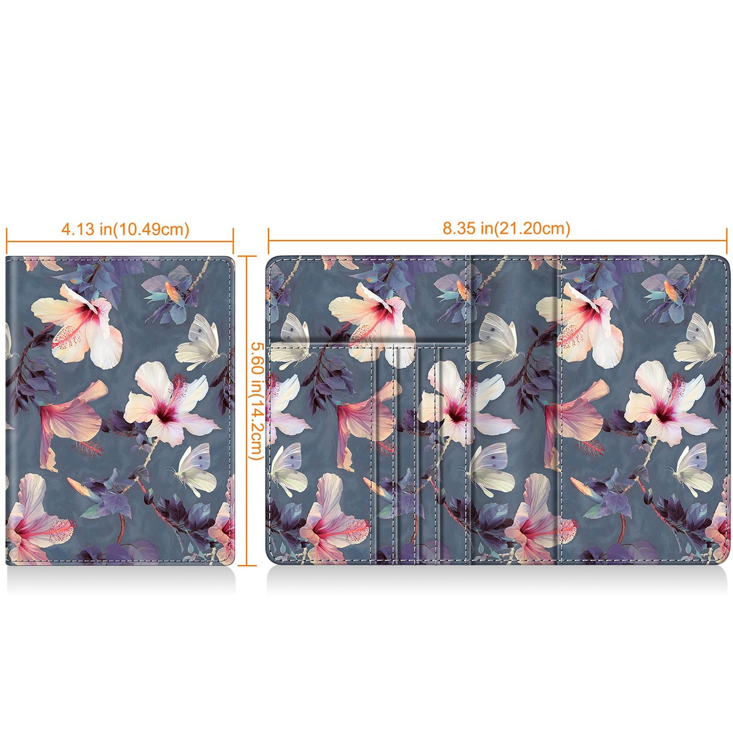 FINTIE Passport Holder Travel Wallet RFID Blocking PU Leather Card Case Cover, Blooming Hibiscus