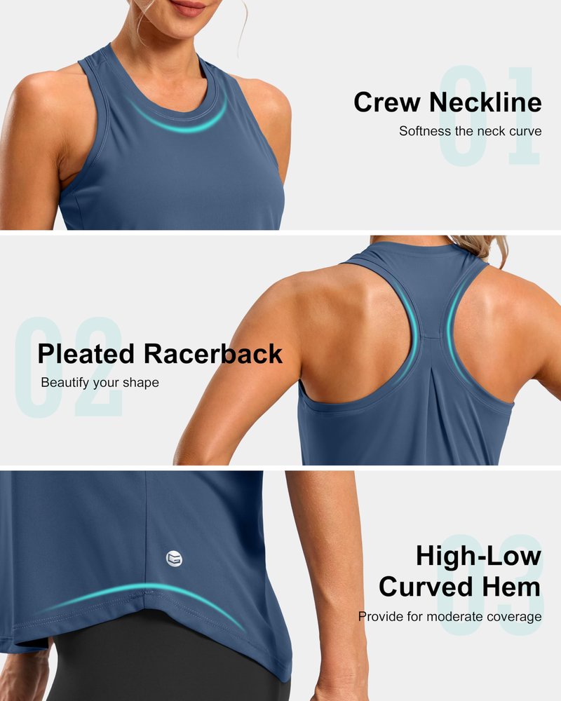 G Gradual Women's Workout Tank Tops Racerback Athletic Yoga Tops Loose Fit Sleeveless Running Gym Sports Shirts for Women(Navy,L)