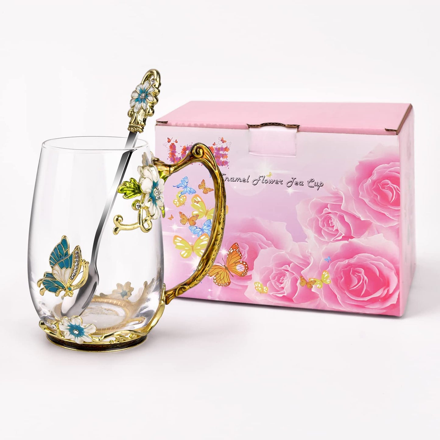 OEAGO Gifts for Mom Women Valentines Day Gifts for Her Glass Coffee Enamels Mug Best Birthday Valentine's for Girlfriend Wife Mothers Day from Daughter Son Tea Cup Stocking Stuffers Christmas