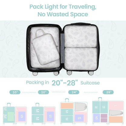 Cambond Compression Packing Cubes for Travel, 5 Pack Luggage Expandable Packing Organizers Compression Cubes for Suitcases with Laundry Bag, White Teardrop-shaped Texture