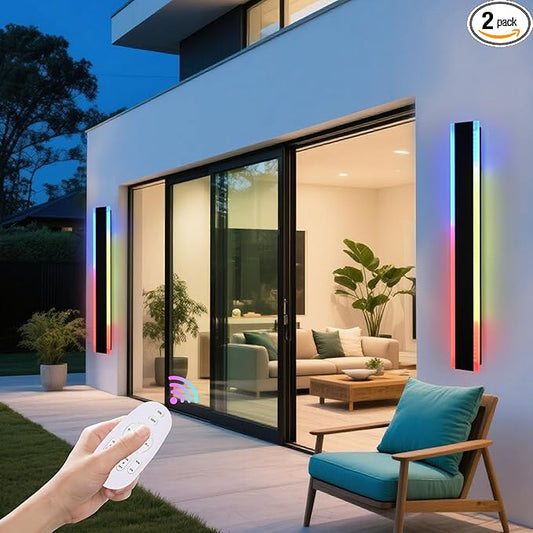 2 Pack Modern RGB Led Wall Lights Fixture, 40 inch Outdoor Long Wall Light, Dimmable Wall Mounted Light Fixtures, Exterior Long Linear Lighting for Patio, Garage, Porch, Front Door