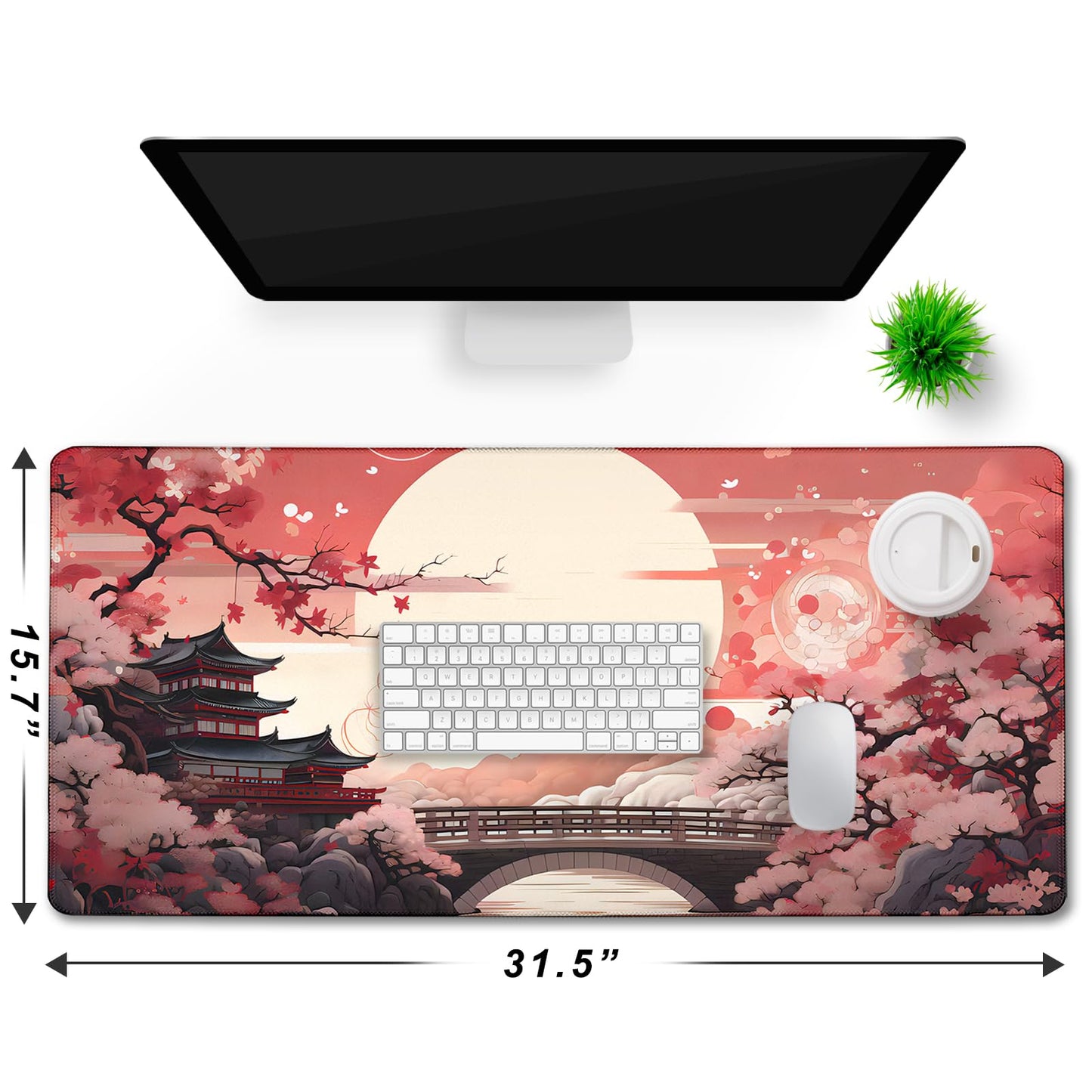 Japanese Large Gaming Mouse Pad with Stitched Edges, 31.5" x 15.7" Large Extended Computer Pad, Mouse Pad Protector with Non-Slip Waterproof Rubber Base for Laptop Office Accessories, Sunset