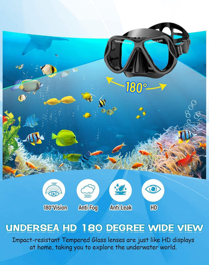 Greatever Dry Snorkel Set,Panoramic Wide View,Anti-Fog Scuba Diving Mask,Professional Snorkeling Gear for Adults