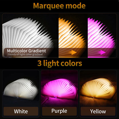QXMGCBOK Folding Book Lamp Dragon Night Light, Portable Bedside Light (3 Colors) - Gift for Readers & Teens