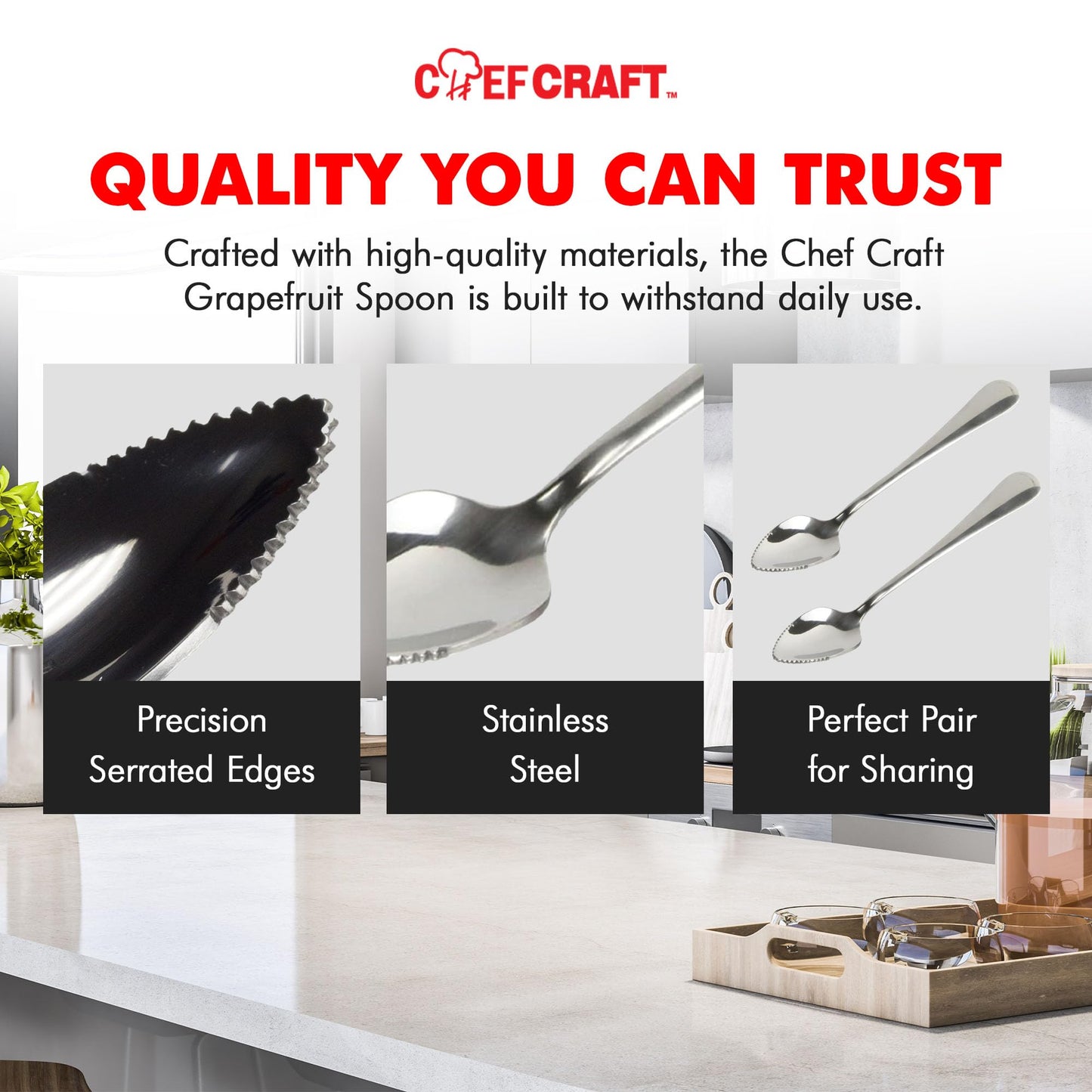 Chef Craft Select Serrated Grapefruit Spoon, 9 inch 2 piece set, Stainless Steel