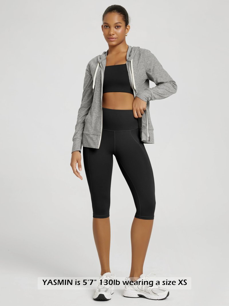 ODODOS Women's Knee Length High Waisted Yoga Capri Leggings with Pockets, Workout Running Sports Athletic Yoga Capris, Black, X-Large