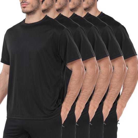 HovSiyla 5 Pack Workout Shirts for Men Athletic Running Gym Quick Dry Short Sleeve Performance Moisture Wicking T Shirt-Black-L