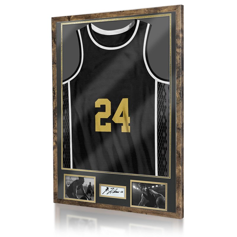 ASmileIndeep Jersey Frame Display Case, Large Shadow Box with 98% UV Protection Acrylic, Two Photo Frame One Signature Jersey Frame for Baseball Basketball Hockey Uniform, Vintage