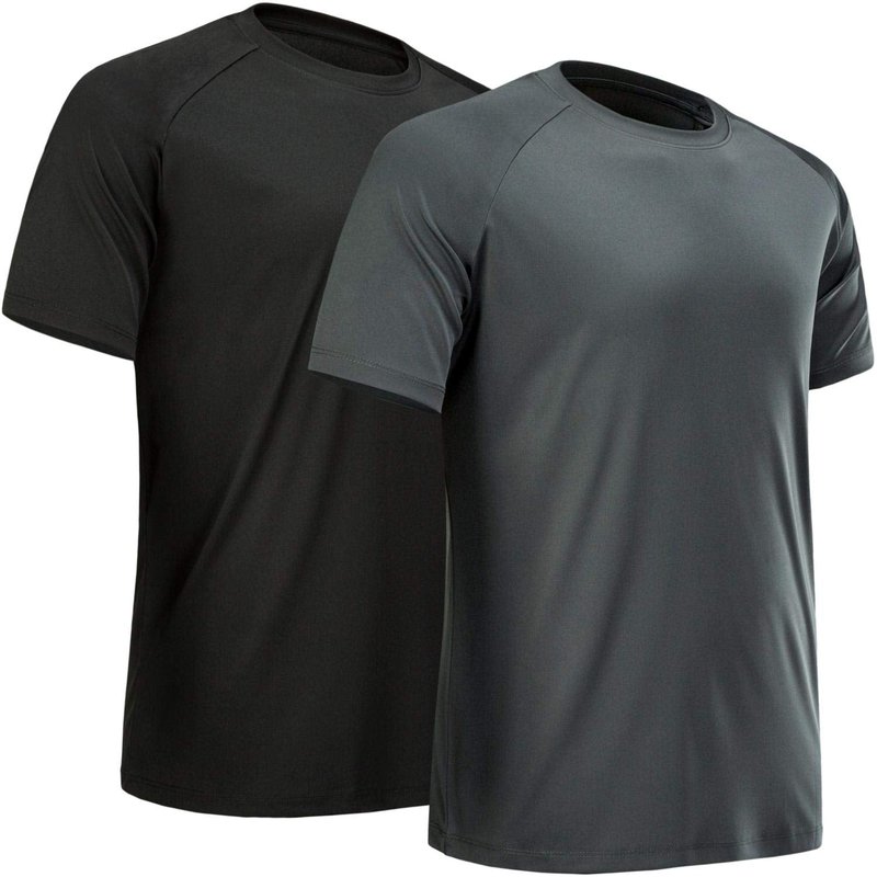MCPORO Workout Shirts for Men Short Sleeve Quick Dry Athletic Gym Active T Shirt Moisture Wicking 2 Pack Black, Dark Grey X-Large