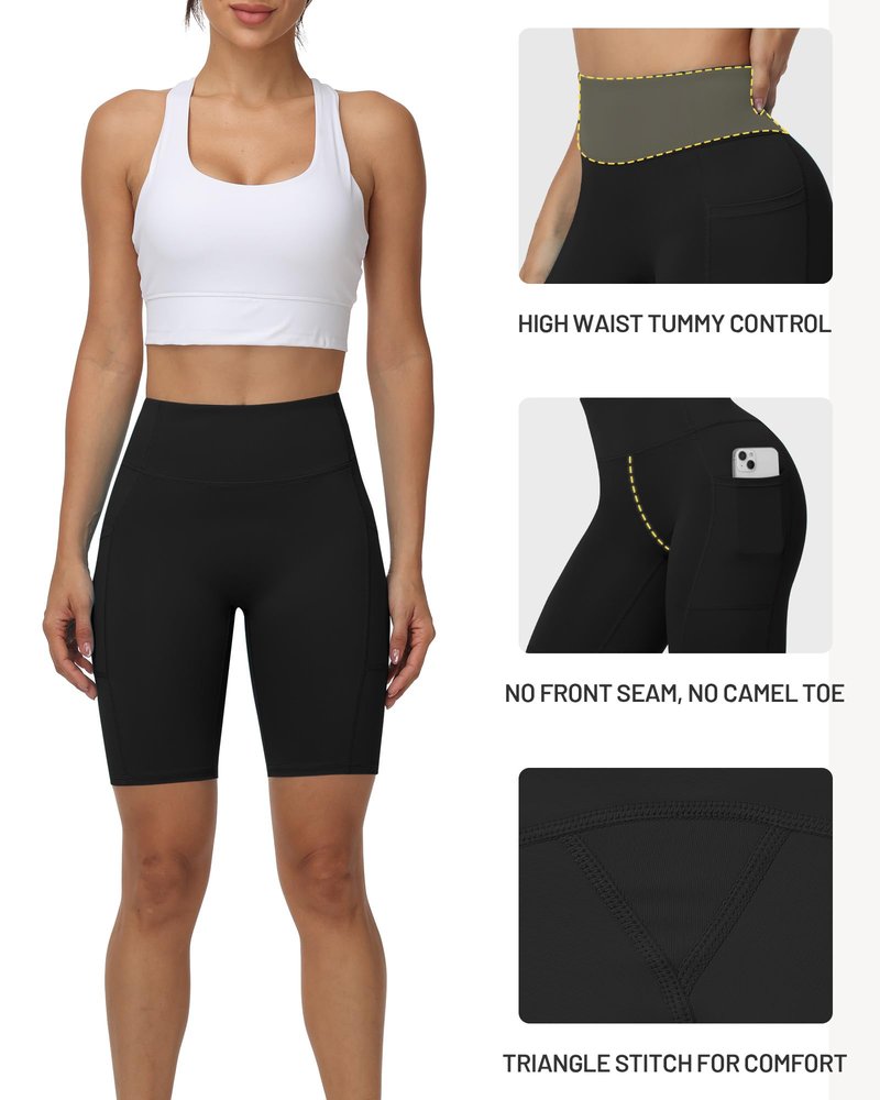 Moozava Tummy Control Biker Running Shorts for Women High Waisted Spandex Athletic Compression Gym Shorts Women 8 Inch Volleyball Workout Yoga Black XL