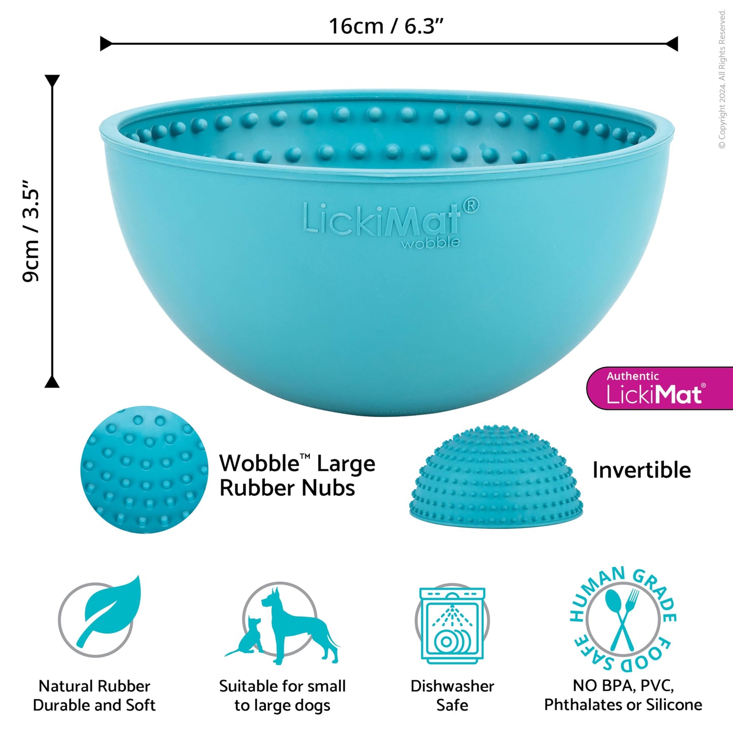 LICKIMAT Wobble, Dog Slow Feeder Bowl Lick Mat, Boredom Anxiety Reducer; Perfect for Food, Treats, Yogurt, or Peanut Butter. Fun Alternative to a Slow Feed Dog Bowl, Turquoise