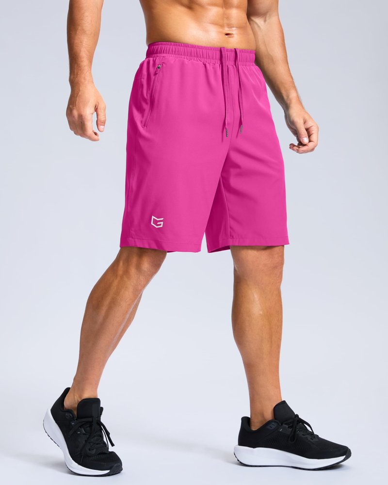 G Gradual Men's Athletic Running Shorts with Zipper Pockets Quick Dry 7"/ 5"/ 9" Workout Gym Shorts for Basketball Hiking(Rose,9XXL)