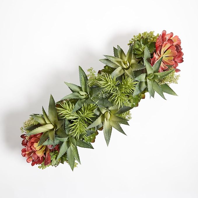 CG Hunter Oblong Faux Succulent Arrangement, Premium Artificial Indoor Plant Enhances Interior Design, Display on any Surface in Your Home Adding an Inviting Touch of Nature, Grey Planter Pot Included