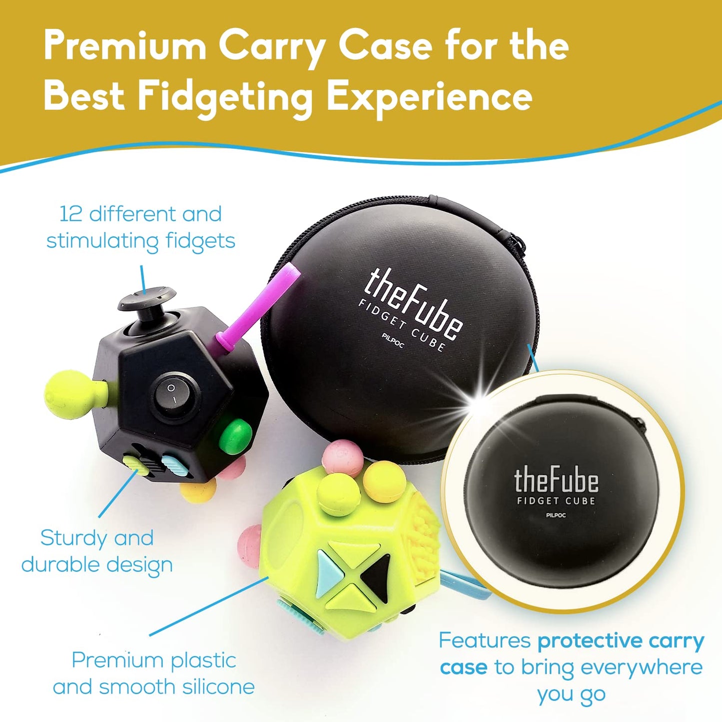PILPOC Fidget Cube Dodecagon for Reducing Anxiety, Fidget Toy for Adults and Kids, Anxiety Cube Toy – Black