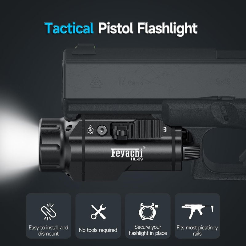 Feyachi Tactical Flashlight - 1500 Lumens Rail Mounted Flashlight, with 5 Interchangeable Picatinny Rail Adapters, Fits Multiple Models, IPX7 Water-Resistant Pistol Light