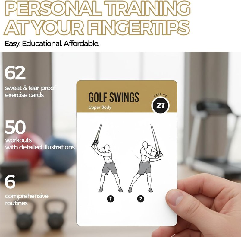 Suspension Training Cards Set - 50-Exercise Fitness Deck for Home & Gym | Customizable Workouts for All Levels