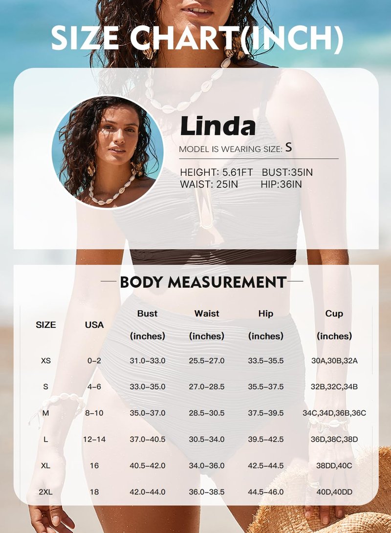 Herseas Women Swimsuits 2 Piece U-Wired Push up Ribbed Ruched High Rise Bikini Sets Longline Crisscross Back Bathing Suits Modest Solid Resort Wear Swim Suit Teen Girls Deep Brown Large