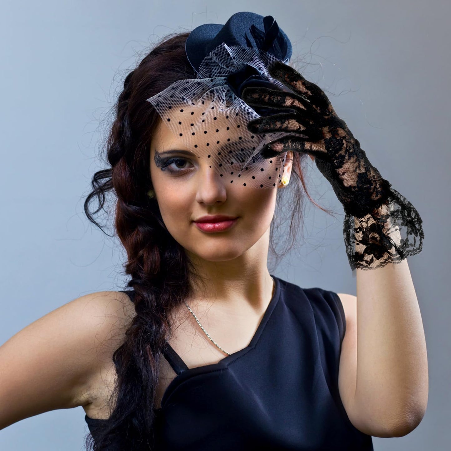 Black Lace Gloves For Women - Elegant Short Lace Gloves For Tea Party, Opera, Wedding & Prom