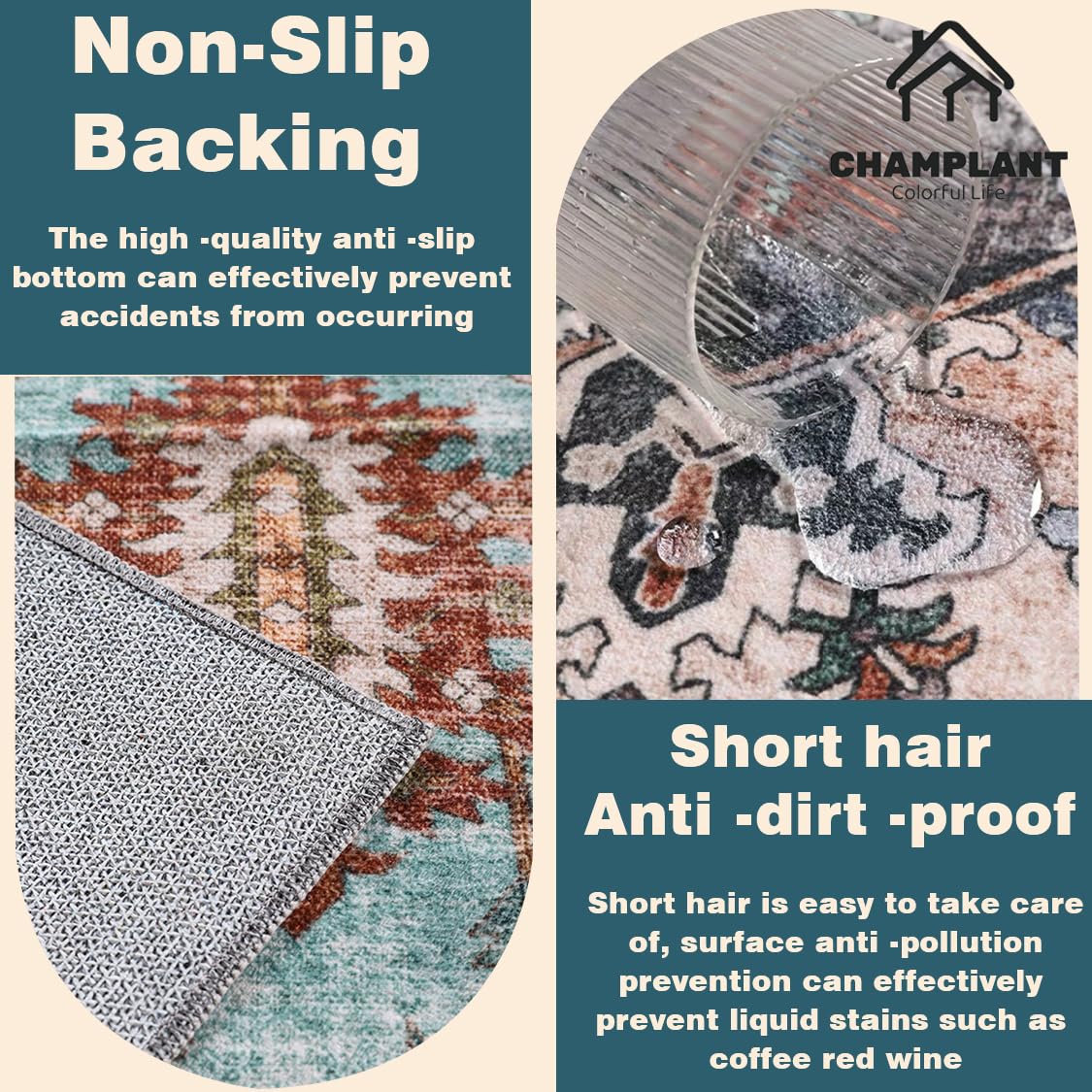CHAMPLANT Washable Vintage Area Rug 6'x9' Boho Beige Blue Chic Medallion Distressed Design Non-Shedding Easy Care Ideal for High Traffic Areas in Living Room Bedroom Kitchen Office Large Carpet