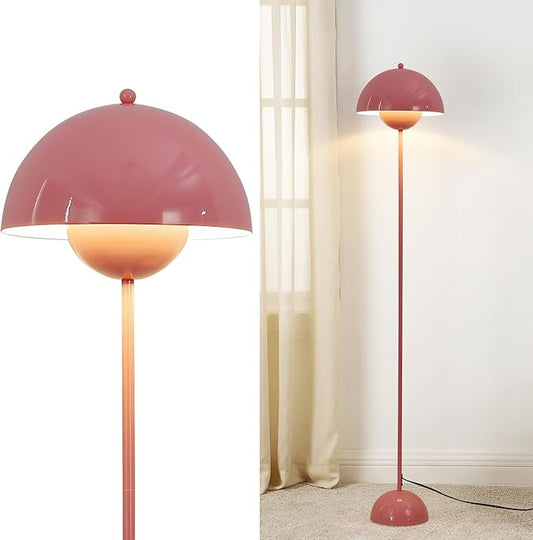 SUNLLOK Flower Pot Floor Lamp for Living Room, Metal Dome Lampshade Standing Floor Lamp with Foot Switch, Modern Reading Floor Light Fixture for Kitchen Island, Bedroom, Restaurant (Pink)