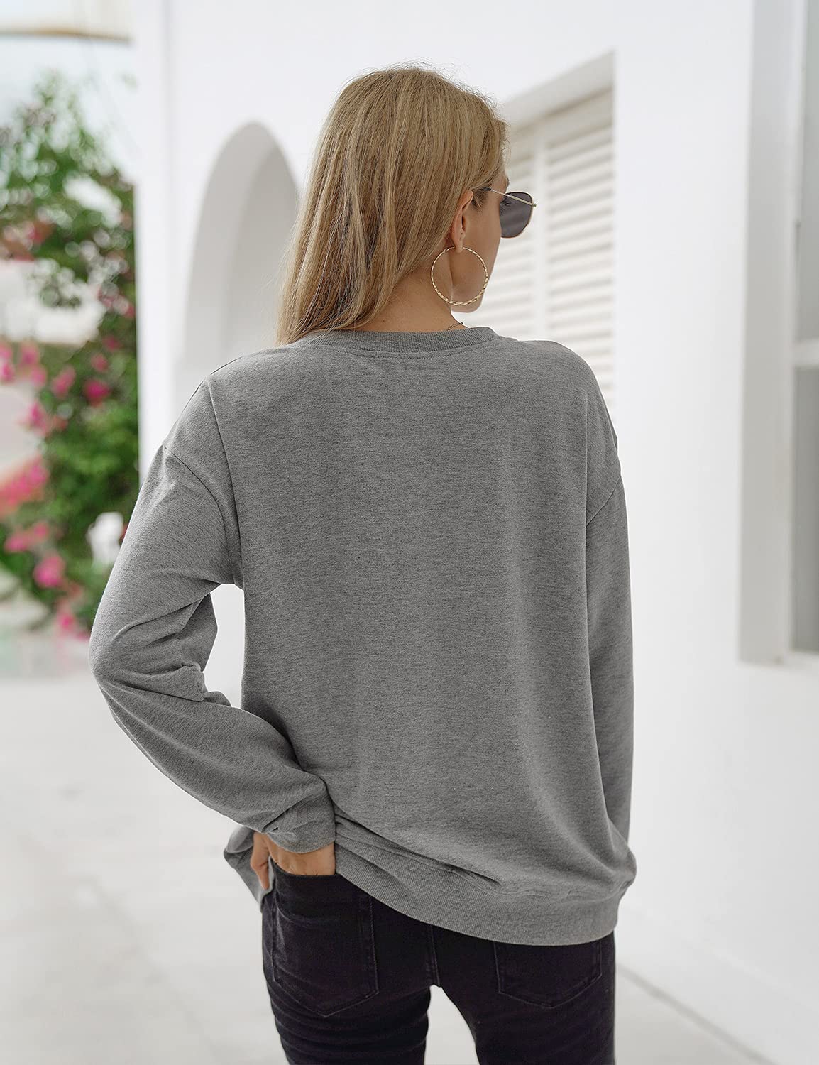 Blooming Jelly Women's Halloween Sweatshirts Skull Graphic T Shirts Long Sleeve Pullover Gothic Fall Trendy Outfits 2024 (Large, Grey)