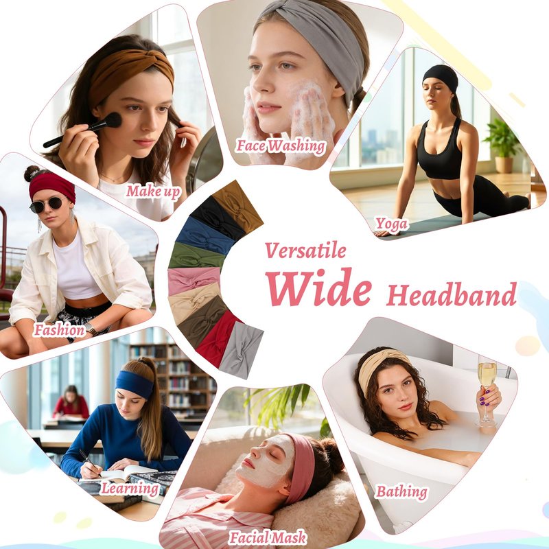 ZhouBoat 9 Pcs Stretchy Headbands for Women Non Slip Wide Elastic Head Bands Soft Twist Knotted Headbands Sports Sweat Bands for Daily Life Spa Yoga Workout Running Gym