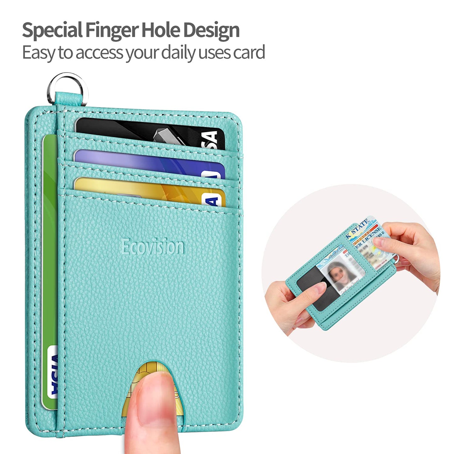 EcoVision Slim Minimalist Front Pocket Wallet, RFID Blocking Credit Card Holder Wallet with Detachable D-Shackle for Men Women