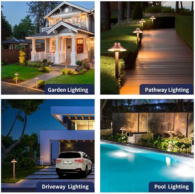 Gardenreet Brass Low Voltage Path Lights(Hat) Outdoor Waterproof IP65, 12V LED Copper Landscape Lights Wired Fixture for Garden Walkway Driveway Garden Yard Without G4 Bulb(4 Pack)