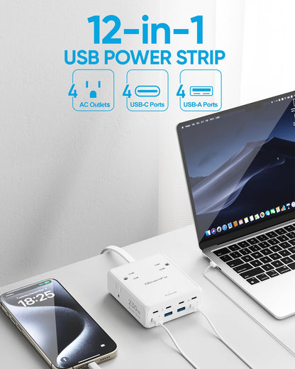Surge Protector Power Strip, Olcorife Ultra Thin Flat Plug Extension Cord 5ft, 8 Outlets 4 USB Ports(1 USB C), Flat Wall Plug Outlet Extender, College Dorm Room Essentials, Black