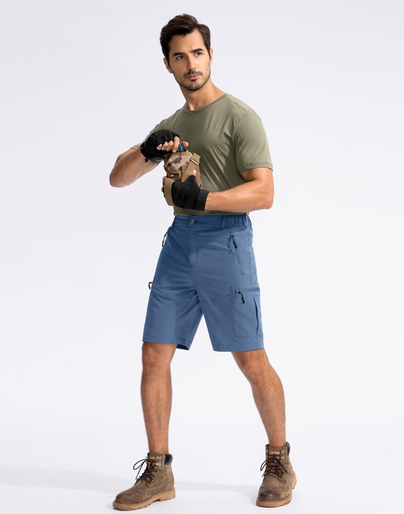 Pudolla Men's Hiking Cargo Shorts 9" Lightweight Outdoor Work Shorts for Men Travel Golf Camping Casual with 5 Zipper Pockets(Blue Medium)