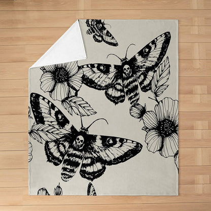 Death Moth Flannel Blanket for Boys Girls Adult,Gothic Death Skull Fleece Blanket Warm Throw, Youth Bohemian Throw Blanket 90"x90" Ultra Soft, Skeleton Bones Plush Blanket Bedroom Decor