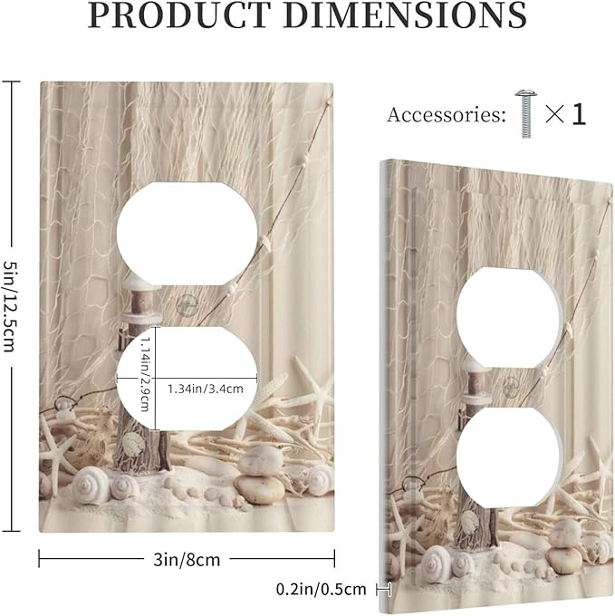 Nautical Coastal 1 Gang Single Duplex Light Switch Plate Outlet Cover Seashell Fishing Net Ocean Lighthouse Starfish Decorative Wall Plate Switchplate Electrical Faceplate Beach Theme Decor