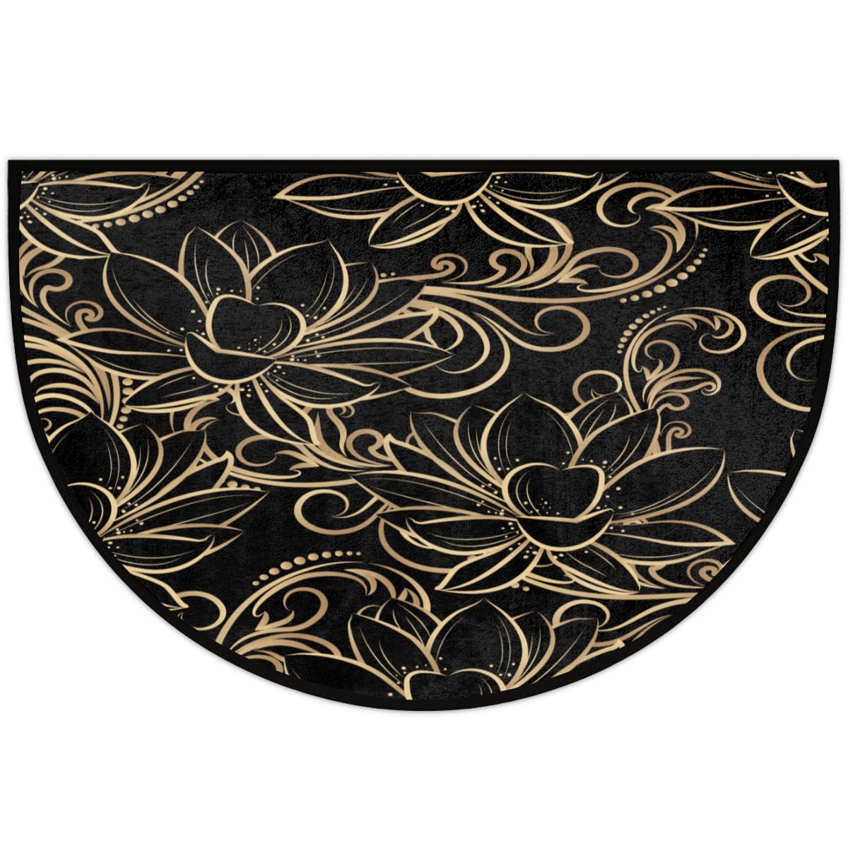 Aglebo Artistic Lotus Flower Half Round Door Mat Non-Slip Half Circle Area Rug 24" x 36" Decor Indoor Entrance Doormat Washable Welcome Mats for Home Bedroom Kitchen Living Room High Traffic Areas