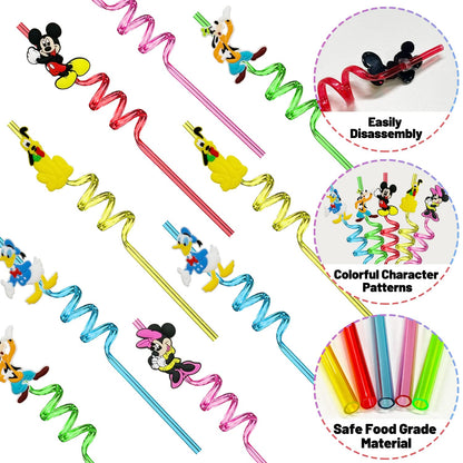 25pcs Mouse Straws Mouse Party Supplies Favors With 2pcs Cleaning Brush Plastic Reusable Straws Birthday Party Supplies Toys For Boys Girls Kids