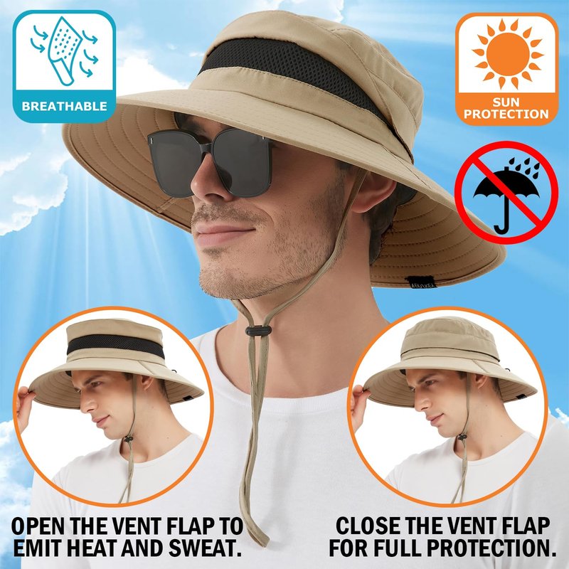 Men's UPF 50+ Waterproof Wide Brim Boonie Hat, Sun & Rain Protection