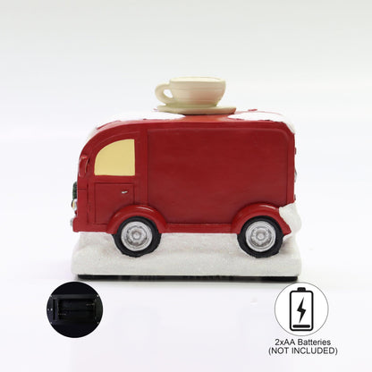 MOMENTS IN TIME Christmas Coffee Truck Village Scene Lighted LED Holiday Decor Battery Operated Hand-Painted Polyresin Coffee Stand