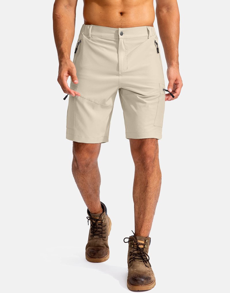 Pudolla Men's Hiking Cargo Shorts 9" Lightweight Outdoor Work Shorts for Men Travel Golf Camping Casual with 5 Zipper Pockets(Khaki X-Large)