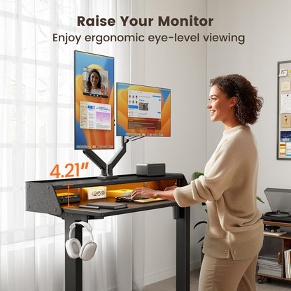 ErGear Standing Desk with LED Strip, 48″ x24″ Electric Height Adjustable RGB Gaming Desk with Shelf, Sit Stand Desk with Dual Cable Holes, C-Clamp Mount Compatible, 4 Preset Heights, Black