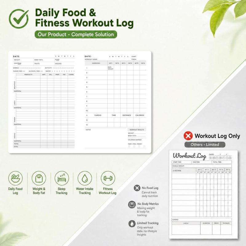 &And Per Se Workout and Food Journal – Fitness Journal with Daily Diet Tracker & Gym Exercise Log Book for Men & Women – Undated, A5 Size, Leather Hardcover (Forest Green)