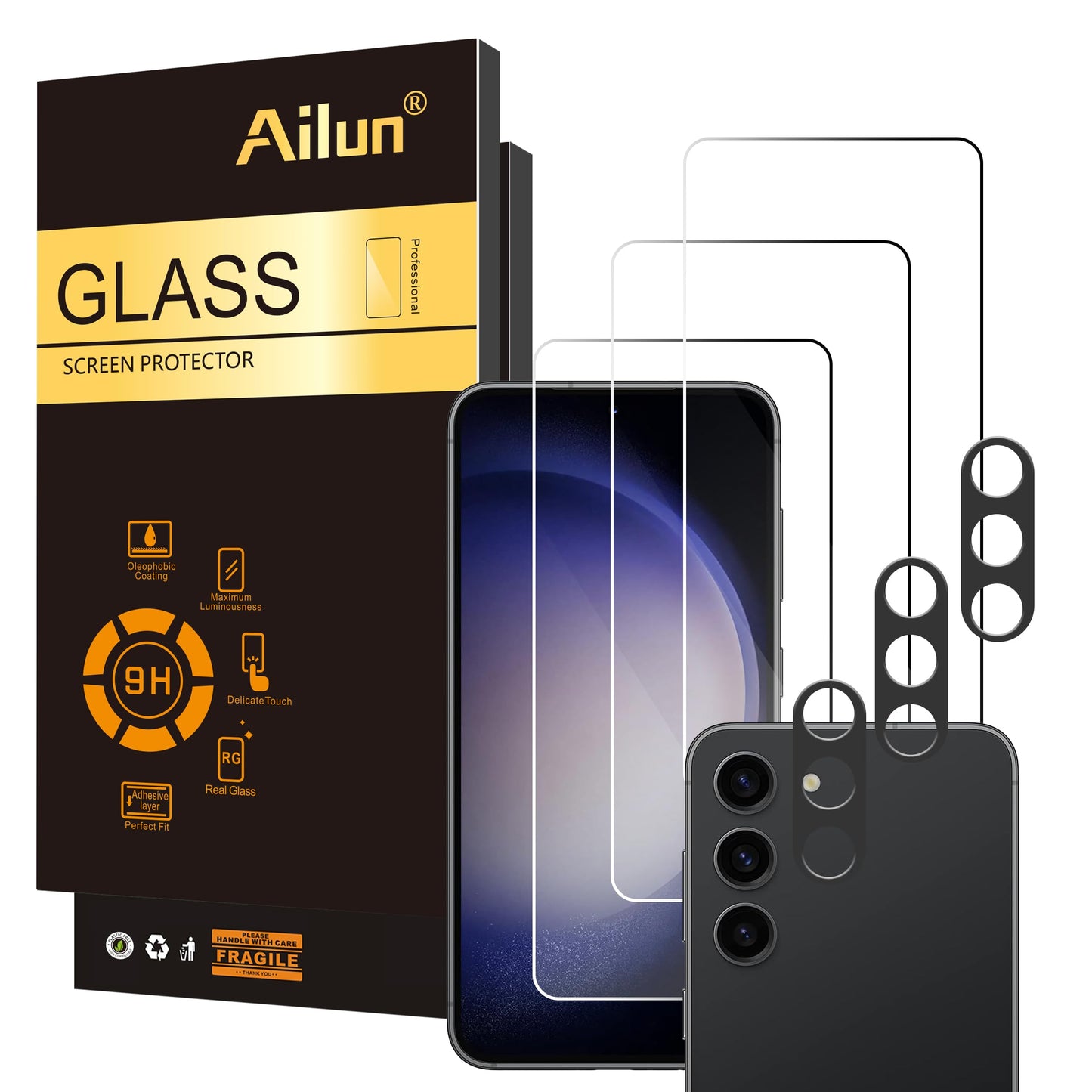 Ailun Screen Protector for Galaxy S22+/S22 Plus 5G 6.6 Inch Display 3Pack + 3Pack Camera Lens Tempered Glass Fingerprint Unlock 0.25mm Clear Anti-Scratch Case Friendly [Not For S22 Ultra]