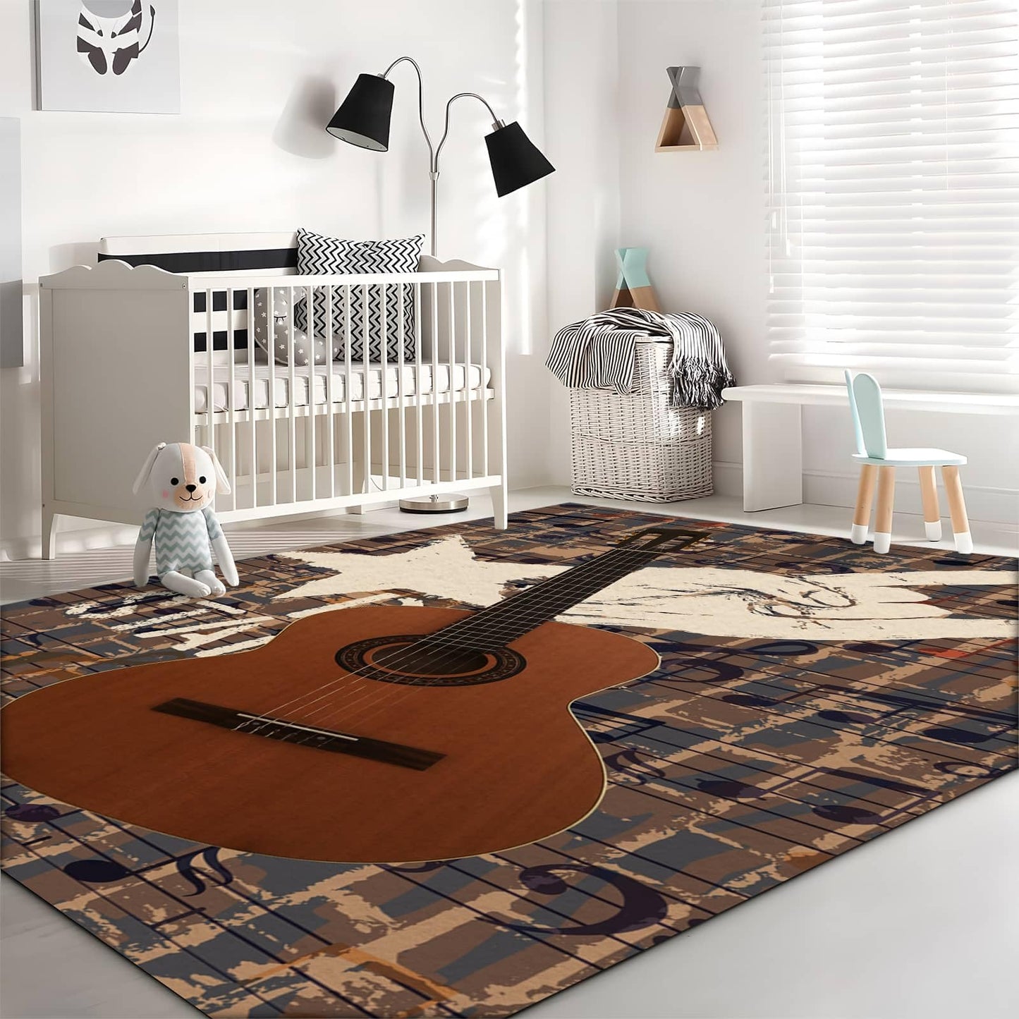 LGGLOVELIN Acoustic Guitar Rock Music Area Rug 1.5x2.5ft Brick Wall Art Decor Carpet Soft Washable Non Slip Mat Large Playroom Floor Carpet for Indoor Teenager Boys Bedroom Man Cave Studio Decor