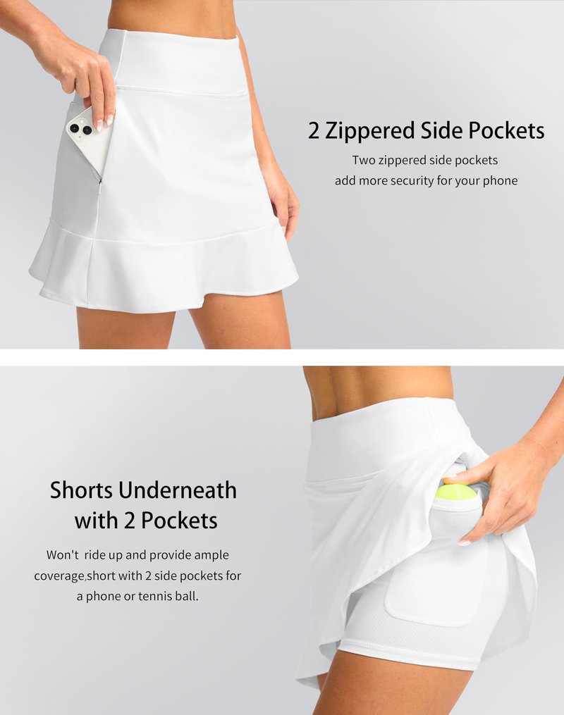 Viodia 16" Golf Skorts for Women High Waisted Tennis Skirt Athletic Skorts Skirts for Women Built-in Shorts with 5 Pockets White M