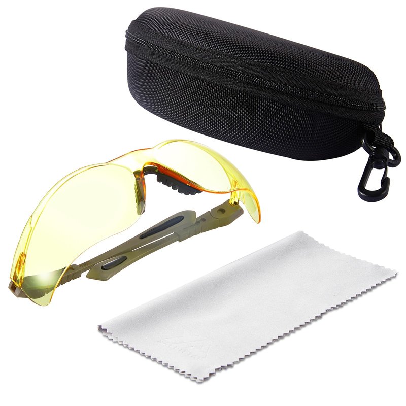 xaegistac Shooting Glasses Anti-fog Shooting Range Eye Protection, Adjustable Safety Glasses with Zipper Hard Case (khaki frame yellow lens)