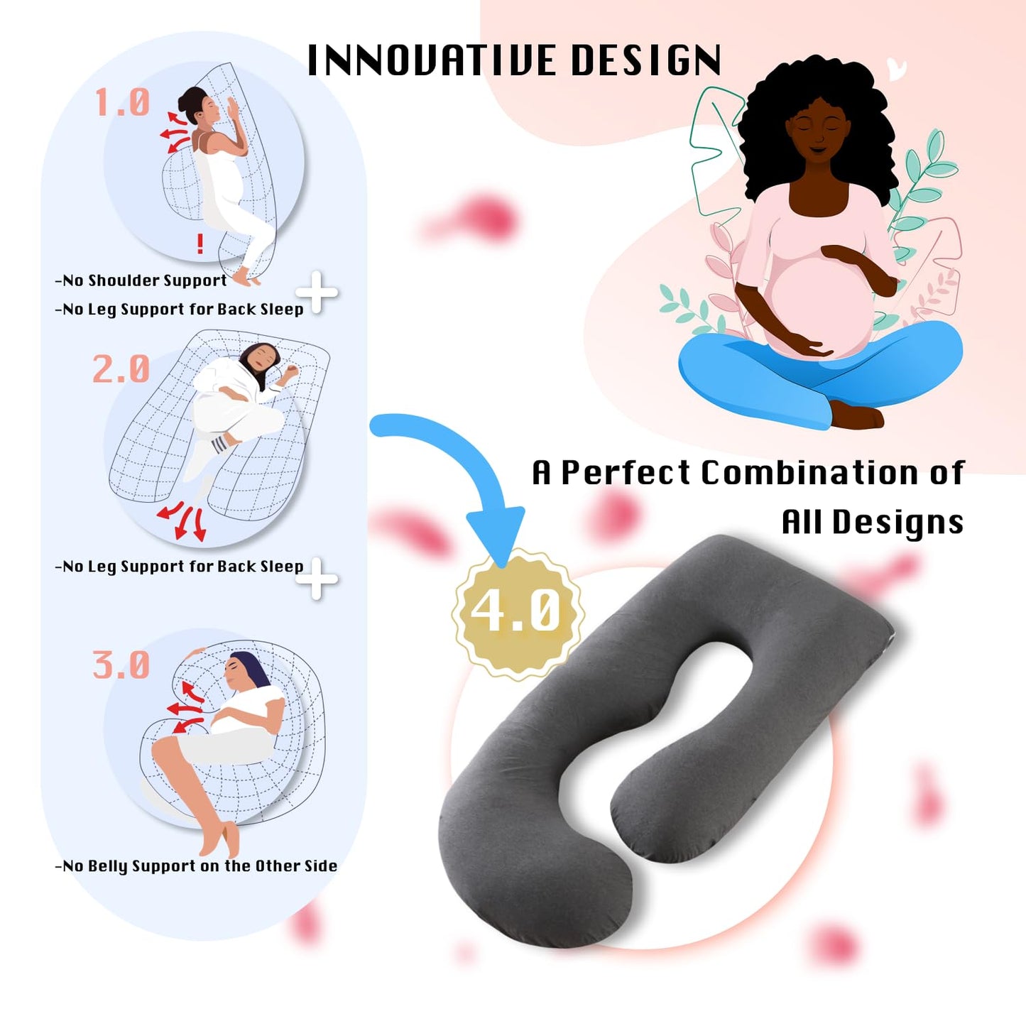 ALLOPERA Pregnancy Pillow, Full Body 57 Inch Maternity Pillow with Removable Washable Cover - Sleep Support for Legs, Back, Neck, Shoulder, HIPS, Belly for Pregnent Women, Black Grey Velvet Cover